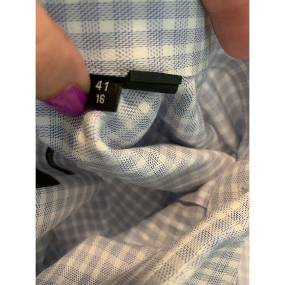 Hugo Boss Light Blue Gingham Button Down Long Sleeve Shirt Size 41 (L) - Picture 6 of 8